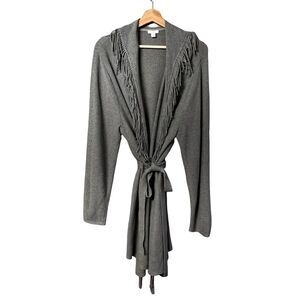 J Jill Womens Gray Knit Cardigan Sweater Size XL Fringe Minimalist Boho Western